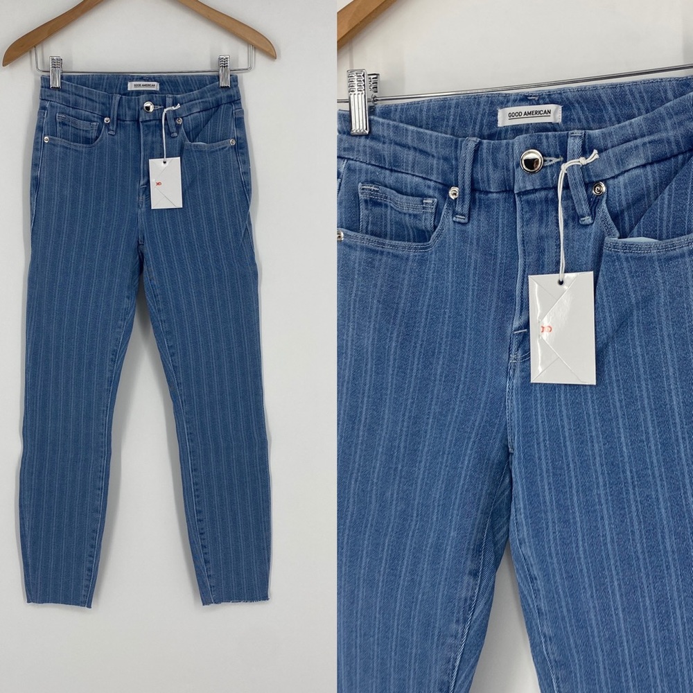 NWT! Good Legs Stripe Raw Hem Cropped Skinny Jeans
